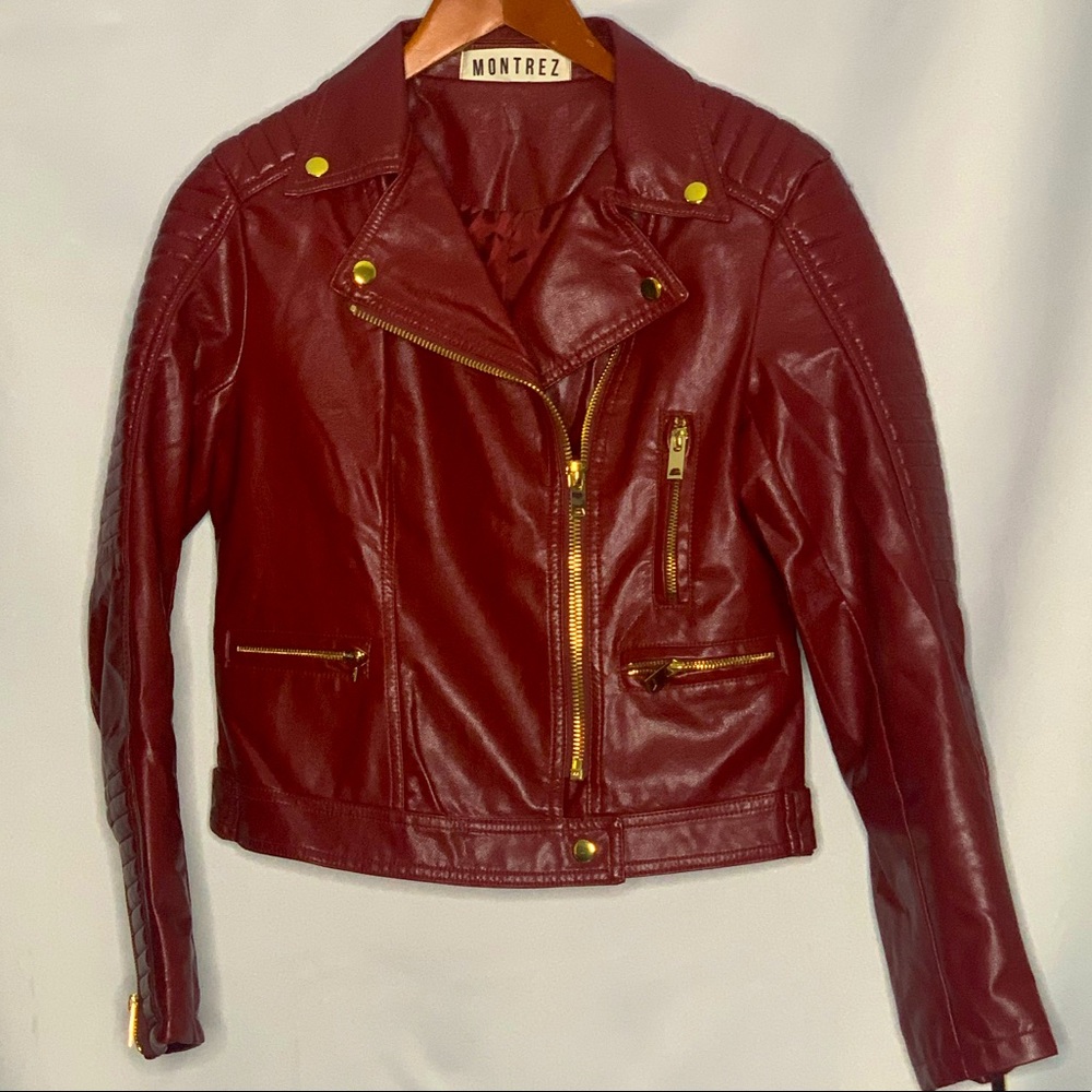 Wine Pu Moto Jacket
